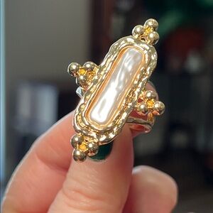 Vintage Style Etruscan Baroque Pearl 18k Gold Plated Statement Ring